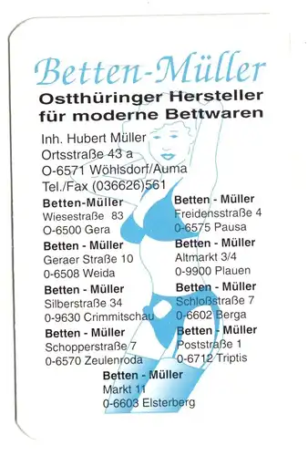 Kalender Scheckkartenformat, 1993, Werbung: Fa. Betten-Müller, Thüringen