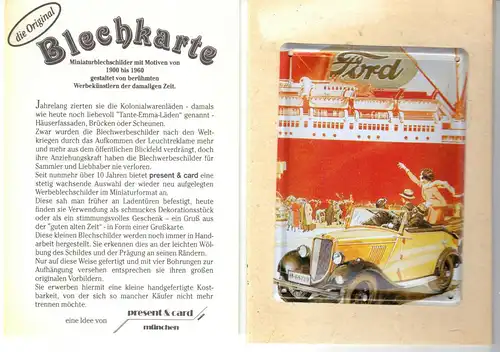 AK, Blechkarte, Werbekarte aus Metall, Ford-Auto, um 1995