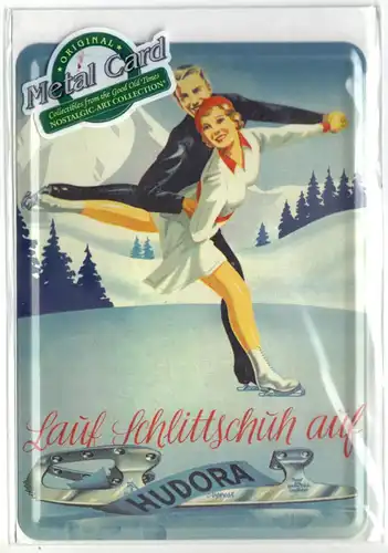 AK, Metal Card, Werbekarte aus Metall, Lauf Schlittschuh auf Hudora, um 2000