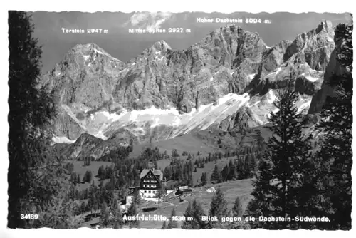AK, Austriahütte gegen Dachstein-Südwände, ca. 1957