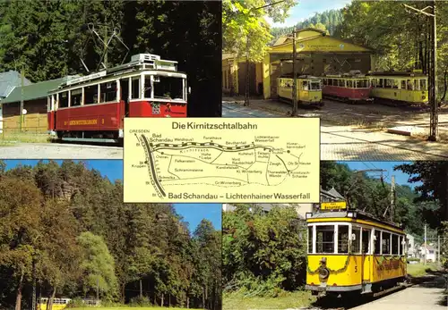 AK, Bad Schandau, Historische Straßenbahnen im Kirnitzschtal, fünf Abb., um 1990