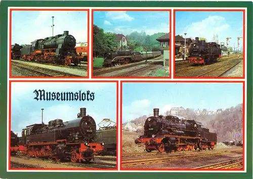 AK, Museumsloks der Deutschen Reichsbahn, fünf Abb., 1985