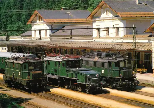 AK, Bad Auensee Steiermark, Parade histor. Elektro-Lokomotiven, 1989