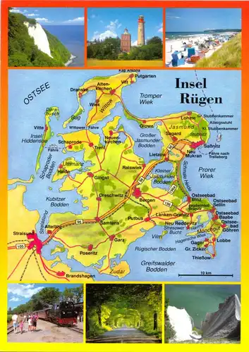 AK, Insel Rügen, sechs Abb. und Landkarte der Insel, um 2005