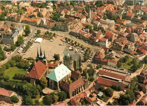 AK, Erfurt, Luftbildansicht, Domplatz mit Mariendom und St. Severi, um 2001