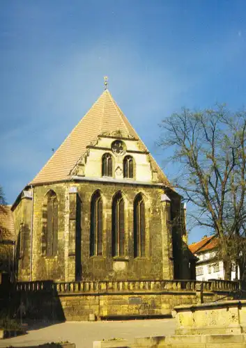 AK, Arnstadt, Untergasse mit Bachkirche, um 1992