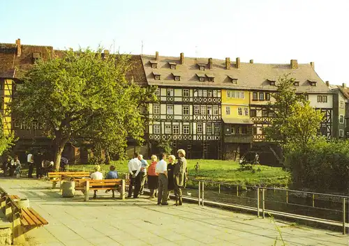 AK, Erfurt, Blick zur Krämerbrücke, belebt, 1989