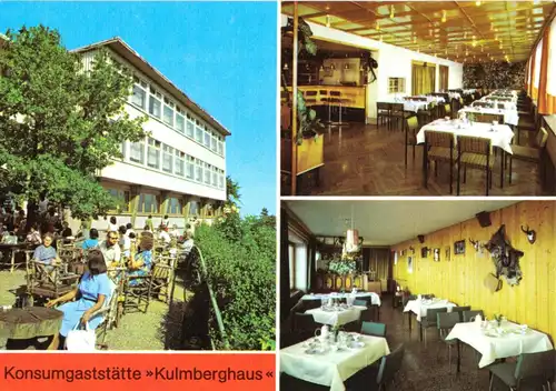 AK, Saalfeld Saale, Konsumgaststätte "Kulmberghaus", drei Abb., 1982