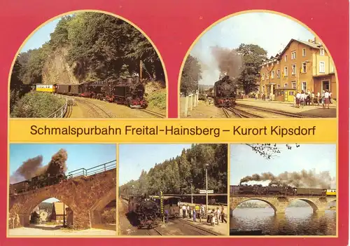 AK, Schmalspurbahn Freital - Hainsberg - Kurort Kipsdorf, fünf Abb., 1988