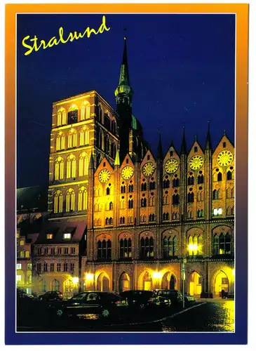 AK, Stralsund, Rathaus, Nachtansicht, um 2000