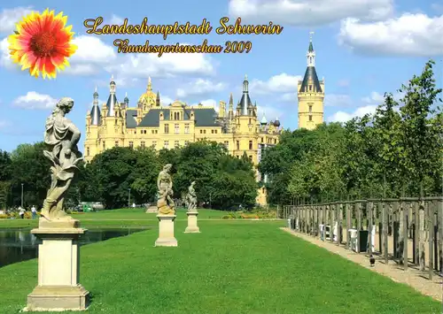 AK, Schwerin, Blick zum Schloß, Anlaßkarte BUGA 2009