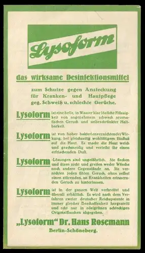 Werbezettel, Lysoform Dr. Hans Rosemann, Berlin Schöneberg, um 1930