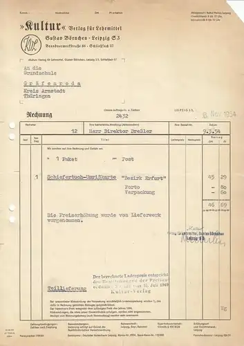 Rechnung, "Kultur" Verlag für Lehrmittel Gustav Börnchen, Leipzig S 3, 1954