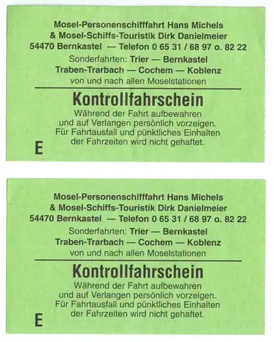 Fahrschein (2), Moselschifffahrt H. Michels, Bernkastel, 1990er