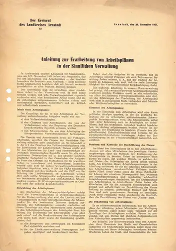 Schreiben Landkreis Arnstadt, Erarbeitung v. Arbeitsplänen i. d. Verwaltung 1951
