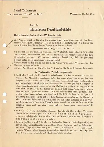 Schreiben, Land Thüringen, Landesamt für Witschaft, Weimar, 25. Juli 1946