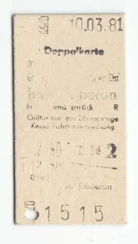 Fahrkarte, Deutsche Reichsbahn, Bad Doberan, 1981