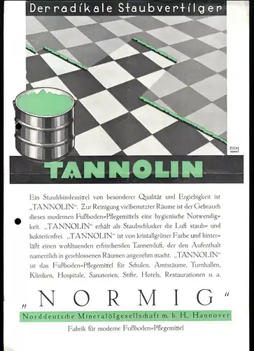 Werbeblatt, Fa. "Normig" Hannover, Staubbindemittel Tannolin, um 1950