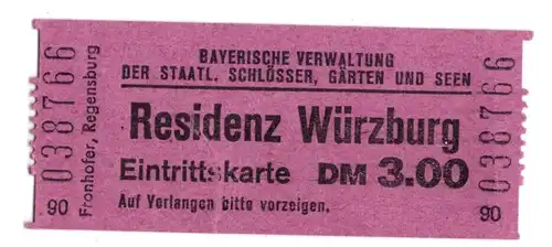 Eintrittskarte (2), Würzburg, Residenz und Landesgartenschau, 1990