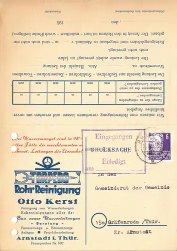 Werbung, Otto Kerst, Torpedo-Rohrreinigung, Arnstadt i. Thür., 26.6.53