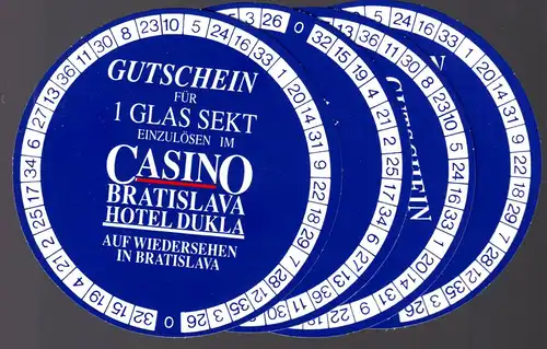 Getränkegutschein (4), Bratislava, Casino des Hotels Dukla, um 2000