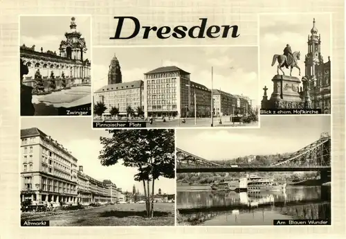 AK, Dresden, fünf Abb., gestaltet, u.a. Pirnaischer Platz, 1969