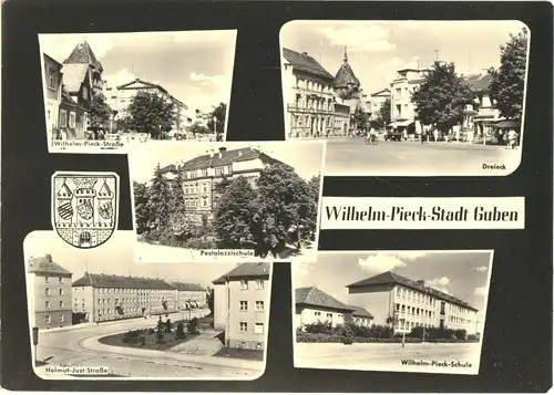 AK, Wilhelm-Pieck-Stadt Guben, fünf Abb., gestaltet, 1964