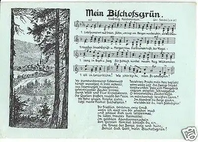 AK, Bischofsgrün, Teilansicht, Künstlerkarte, Noten und Liedtext, um 1938