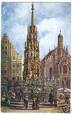 AK, Nürnberg, Schöner Brunnen, Künstlerkarte, um 1926