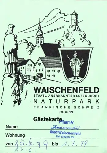Gästekarte, Waischenfeld Fränkische Schweiz, 1979