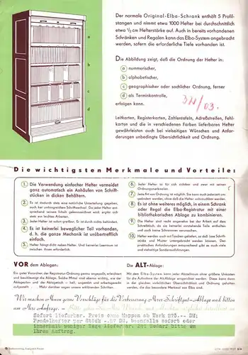 Werbeblatt für ELBA-Registratur, Fa. Gebhardt & Co., Büro - Organisation, Erfurt