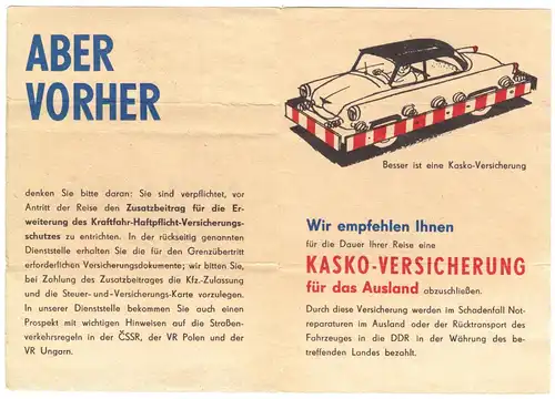 Hinweisblatt zur Kfz-Haftpflichtversicherung bei Auslandsreisen, 1966