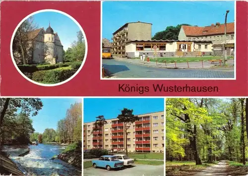 AK, Königs Wusterhausen, fünf Abb., u.a. Kaufhalle, 1985