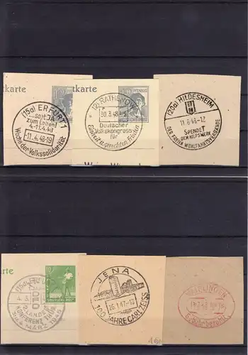 Briefstücke, sechs Stempelbelege, Deutschland 1947/48