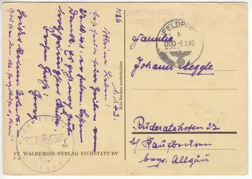 Feldpostkarte II. WK, Dienststelle 13147, o Feldpost 000-3.1.42