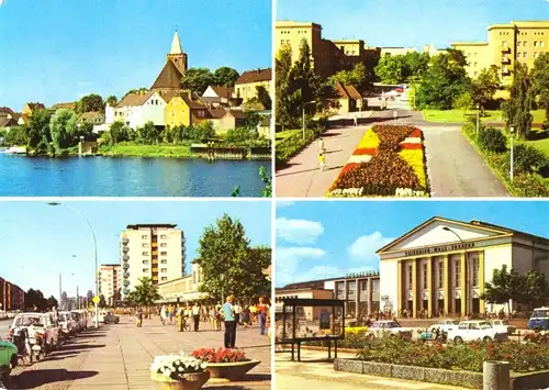 AK, Eisenhüttenstadt, vier Abb., u.a. Blick auf die Altstadt, 1982