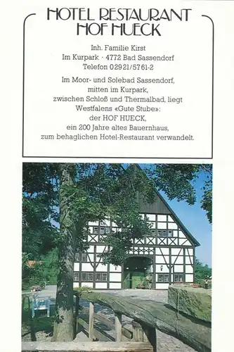 tour. Prospekt, Bad Sassendorf, Hotel Restaurant Hof Hueck, um 1975
