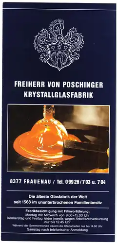 Werbeprospekt, Freiherr von Poschinger Kristallwarenfabrik, Frauenau, um 1990