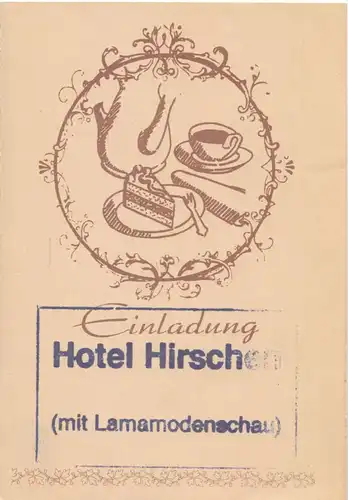 tour. Prospekt, Einladung zu einer "Kaffeefahrt" mit Lamamodenschau, um 1970