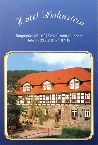 tour. Prospekt, Neustadt Südharz, Hotel Hohnstein, um 2000