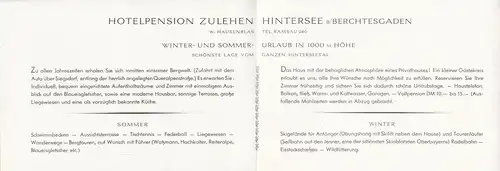 Prospekt, Hotelpension zu Lehen, Hintersee b. Berchtesgaden, um 1965