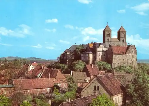 AK, Quedlinburg, Teilansicht mit Schloß und Stiftskirche, 1981