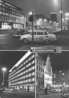 AK, Leipzig, drei Abb., Nachtaufnahmen, 1968