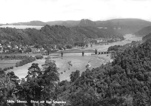 AK, Bad Schandau, Elbtal mit alter Brücke, 1970