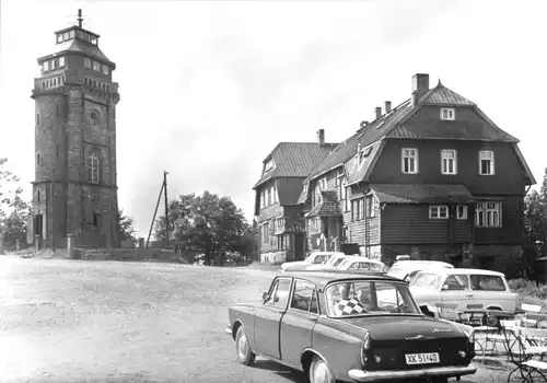 AK, Wildenthal Erzgeb., Aussichtsturm und Berggaststätte auf dem Auersberg, 1976