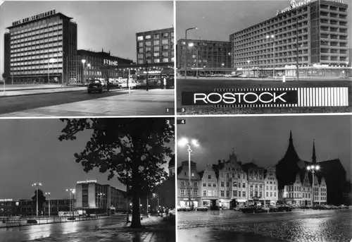 AK, Rostock, vier Nachtansichten, 1971