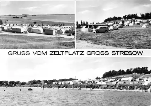 AK, Putbus Rügen, OT Groß Stresow, Zeltplatz, drei Abb., 1973
