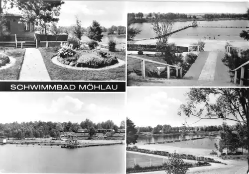 AK, Möhlau Kr. Gräfenhainichen, Schwimmbad, vier Abb., 1974