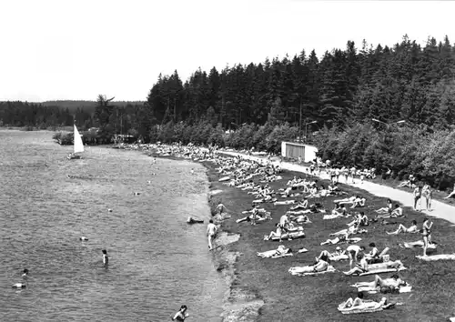 AK, Ehrenfriedersdorf Erzgeb., Badestelle Greifenbachstauweiher, belebt, 1983