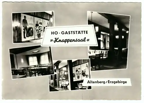 AK, Altenberg Erzgeb., HO-Gaststätte "Knappensaal", vier Abb., gestaltet, 1962